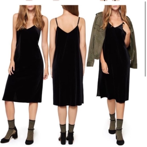 NWT Sanctuary black velvet slip midi dress - XS - Picture 1 of 6